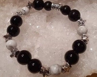 Bracelet natural stones golden obsidian , obsidian celestial eye, howlite