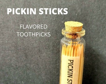 Pina Colada Flavored Toothpicks. Pickin Sticks . 50 Premium Toothpicks in a  Glass  Bottle. Mens Gift.