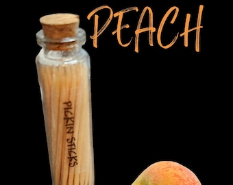 50 Peach Flavored Toothpicks in a Glass Pocket Bottle