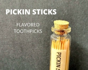 Apple Bourbon Flavored Toothpicks. Pickin Sticks. 50 Whiskey Flavored Toothpicks. Glass Bottle With Cork. Mens  Gift