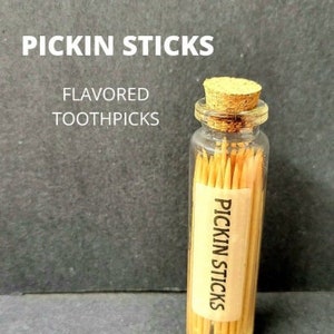 Bourbon Flavored Toothpicks. Pickin Sticks . 50 Toothpicks in Glass Bottle. Mens Gift