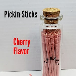 Cherry Flavored Toothpicks. Pickin Sticks. 50 Premium Toothpicks in a Glass Pocket Bottle. Mens gift, Boys