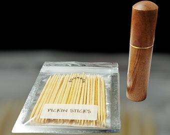 50 Flavored Toothpicks Gift Pack with Rosewood ,Ebonywood , Beechwood , or Waterproof Aluminum Toothpick Holder