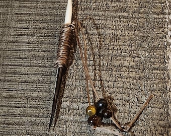 Genuine Porcupine Quill Cowboy Toothpick with Tiger Eye Stone beads 4 inch
