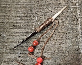 Genuine Porcupine Quill Cowboy Toothpick with Red beads 4 inch