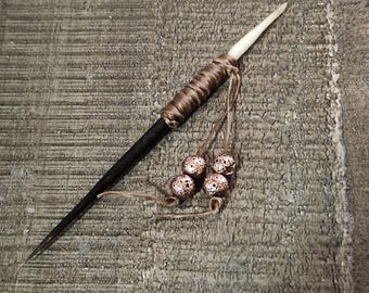 Genuine Porcupine Quill Cowboy Toothpick with Copper Stone Beads. Large 7 inch