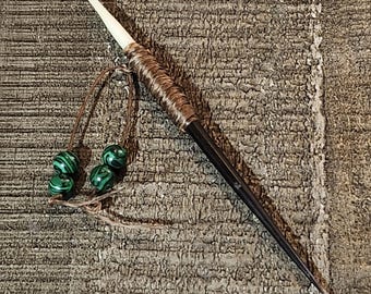 Genuine Porcupine Quill Cowboy Toothpick with Green Malachite Beads. Large 7 inch