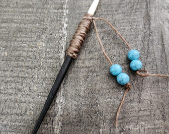 Genuine Porcupine Quill Cowboy Toothpick with Turquoise beads 4 inch
