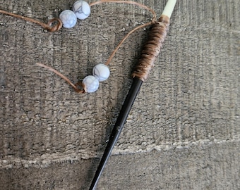 Genuine Porcupine Quill Cowboy Toothpick with White Turquoise beads Large 7 inch