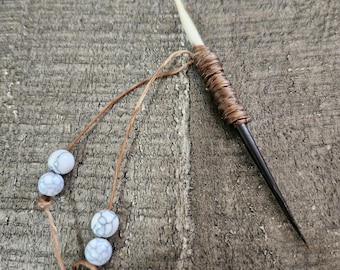 Genuine Porcupine Quill Cowboy Toothpick with White Turquoise beads 4 inch