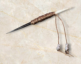 Genuine Porcupine Quill Cowboy Toothpick with Pewter beads 4 inch
