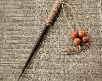 Genuine Porcupine Quill Cowboy Toothpick with Red Jasper Beads. Large 7 inch