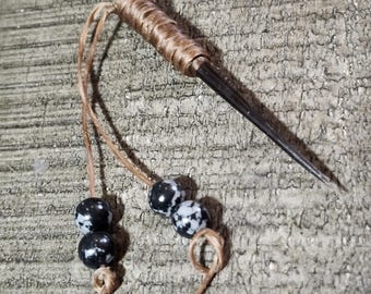 Genuine Porcupine Quill Cowboy Toothpick with Obsidian Snowflake beads 4 inch