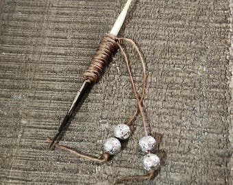 Genuine Porcupine Quill Cowboy Toothpick with Silver Stone beads 4 inch