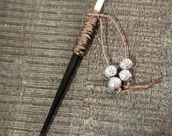 Genuine Porcupine Quill Cowboy Toothpick with Silver Stone Beads. Large 7 inch