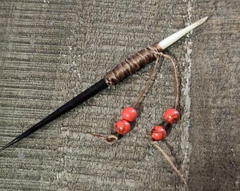 Genuine Porcupine Quill Cowboy Toothpick with Red Beads. Large 7 inch