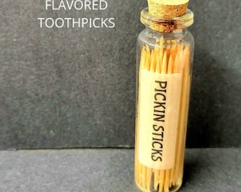 Peppermint Flavor Toothpicks. Pickin Sticks. 50 Premium Toothpicks in a Glass Vial .