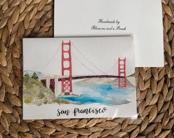 Cartolina con il Golden Gate Bridge / Cartolina ad acquerello / Illustrazione di San Francisco / Biglietto d'auguri