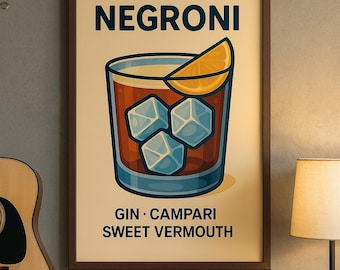 Retro Negroni Cocktail Print | Vintage Bar Art (Digital Download)