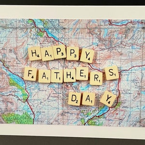 Snowdonia Map and scrabble tiles of North Wales Fathers Day