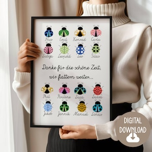 Abschiedsgeschenk Vorschulkinder für Erzieherin, Kindergarten, Kita Team Käfer mit Namen Widmung, Digitaler Download, Poster, DIN A12345