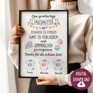 Presente para babá, dedicatória de agradecimento, download digital, cartão pôster DINA12345 presente de despedida personalizado com o nome da criança