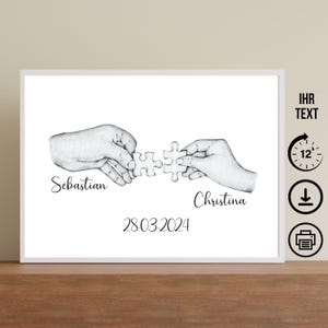 Aquarell Hände mit Namen, Digitaler Download, Poster, Karte, DIN A12345, Geschenk Kennenlerntag, Verlobung, Hochzeitstag, Hochzeit, Trauung