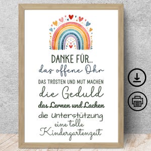 Danke Abschiedsgeschenk Kindergarten Erzieherin, Tagesmutter, Lehrerin, Regenbogen mit Widmung Poster Karte Digitaler Download, DIN A12345