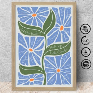 Cadeau pour collègue, éducateur, enseignant, fleurs bohèmes avec nom et dédicace, téléchargement numérique, affiche, carte DIN A12345