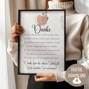 Abschiedsgeschenk für Lehrerin, Erzieherin, Dankeschön Gedicht, Digitaler Download, Poster Karte DINA12345 Geschenk Grundschule Schulklasse
