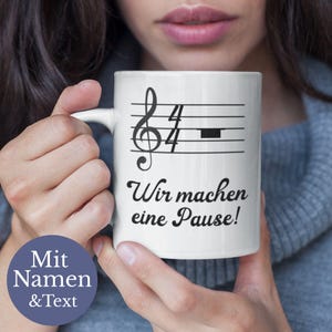 Tasse aus Keramik, weiß und bunt, 330 ml oder 440 ml, Musik-Design, personalisierbare Tasse mit Namen und Widmung