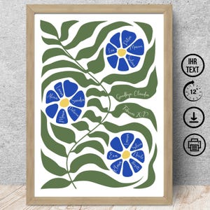 Cadeau pour collègue Fleurs bohèmes avec nom et dédicace, professeur de maternelle téléchargement numérique, affiche, carte DIN A12345