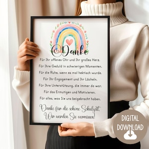 Abschiedsgeschenk für Lehrerin, Erzieherin, Dankeschön Gedicht, Digitaler Download, Poster Karte DINA12345 Geschenk Grundschule Schulklasse