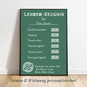Abschiedsgeschenk Zeugnis für Lehrer Lehrerin, Grundschule, Geschenk, Abschiedsgeschenk Lehrerinnen, Digitaler Download oder Druck