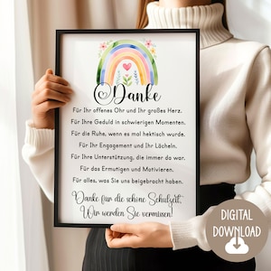 Regalo de despedida para maestro, educador, poema de agradecimiento, descarga digital, tarjeta de póster DINA12345 regalo escuela primaria clase escolar