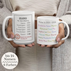 Tazza per insegnanti, bianca o colorata, 330 ml o 440 ml, certificato per insegnanti, nome della classe con dedica personalizzabile