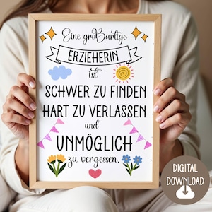 Geschenk für Erzieherin, Dankeschön Widmung, Digitaler Download, Poster Karte DINA12345 Abschiedsgeschenk Kindergarten Krippe Dankeschön