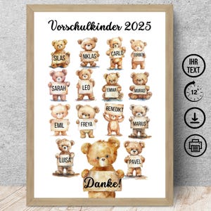 Bärengruppe mit Namen, Digitaler Download, Poster, DIN A12345, Abschiedsgeschenk Vorschulkinder für Erzieherin Abschied Kindergarten Kita