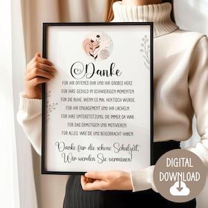 Abschiedsgeschenk für Lehrerin, Erzieherin, Dankeschön Gedicht, Digitaler Download, Poster Karte DINA12345 Geschenk Grundschule Schulklasse
