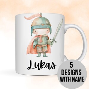 Ritter, Drache, Prinzessin mit Name Tasse 11 15 Oz personalisierte Teetasse, Kakaotasse für Kinder, Geschenk für Mädchen Jungen Kindergarten