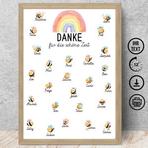 Abschiedsgeschenk Vorschulkinder für Erzieherin, Kindergarten, Kita Team Bienen mit Namen Widmung, Digitaler Download, Poster, DIN A12345