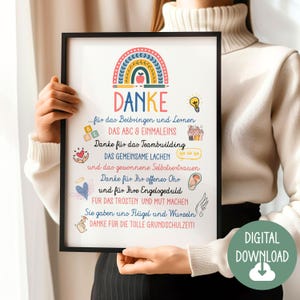 Regalo de despedida para maestro, poema de agradecimiento, descarga digital, tarjeta de póster DINA12345 regalo para educador de clase de escuela primaria