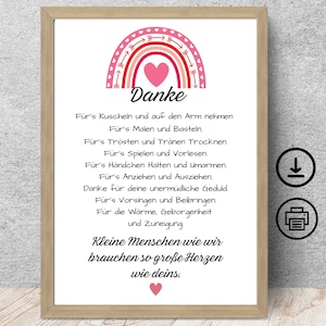 Danke Abschiedsgeschenk Kindergarten Erzieherin, Tagesmutter, Lehrerin, Regenbogen mit Widmung Poster Karte Digitaler Download, DIN A12345