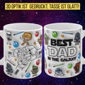 Best Dad design mug, customizable with children's names, two sizes, 3D look, black, white, blue
