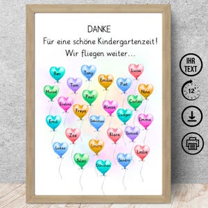 Abschiedsgeschenk Vorschulkinder, Kindergarten, Erzieherin Abschied Schulkinder Ballons mit Namen Digitaler Download Poster Karte DIN A12345