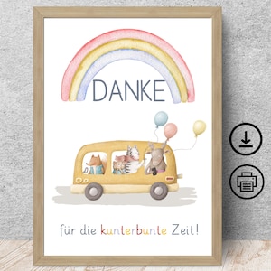Danke Abschiedsgeschenk Kindergarten Erzieherin, Tagesmutter, Lehrerin, Aquarell Design mit Widmung Poster Karte Digitaler Download, DIN