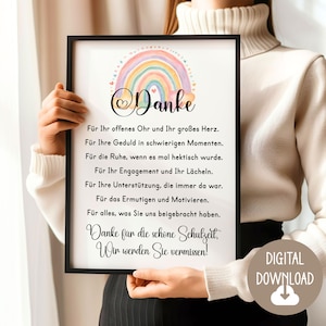 Abschiedsgeschenk für Lehrerin, Erzieherin, Dankeschön Gedicht, Digitaler Download, Poster Karte DINA12345 Geschenk Grundschule Schulklasse