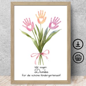 Cadeau de remerciement d'adieu enseignante de maternelle, assistante maternelle, enseignante, empreintes de mains avec dédicace, affiche, carte, téléchargement numérique, DIN