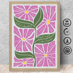 Cadeau pour collègue, éducateur, enseignant, fleurs bohèmes avec nom et dédicace, téléchargement numérique, affiche, carte DIN A12345