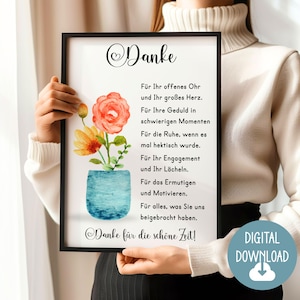 Abschiedsgeschenk für Lehrerin, Erzieherin, Dankeschön Gedicht, Digitaler Download, Poster Karte DINA12345 Geschenk Grundschule Schulklasse